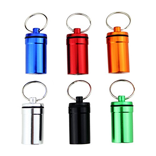 Fivebop 6Pcs Aluminum Alloy Keychain Pill Holder Fob Small Waterproof Geocaching Containers with Key Ring - Thumbnail 6