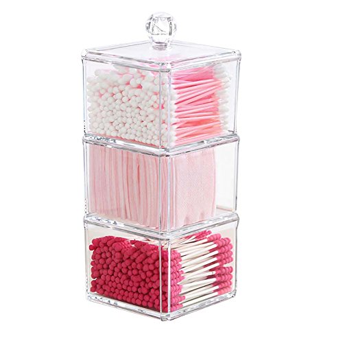LAAT Clear Acrylic Qtip Cotton Ball Swabs Make Up Holder Case Storage