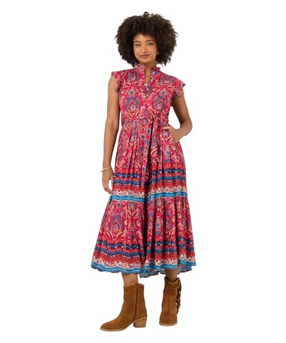 Joe Browns Women's Boho Mandarin Collar Maxi Dress, Slim, Red, UK 18 (Petite)
