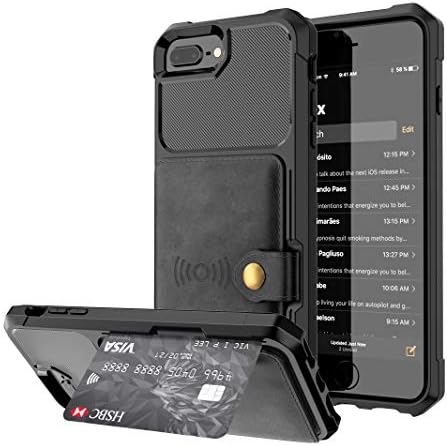 iPhone 7 Plus/iPhone 8 Plus Case, Tznzxm Heavy Duty Rubber Full Body Flip Card Holder Magnetic Car Buckle Shockproof Drop Protection Kickstand Anti-Scratch Back Case for iPhone 7 Plus/8 Plus Black