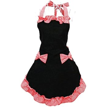 Hyzrz Women's Apron with Pockets, Black and Red