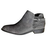 Retro Ankle Boots for Women Low Heel Buckle Strap Short Booties Comfortable Walking Shoes Side Zip - Limsea