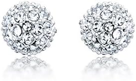 MYJS Emma Rhodium Plated Pave Ball Earrings with Clear Swarovski Crystals