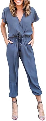 AmyDong Women's T-Shirt, Women Chiffon Jumpsuit Romper Short Sleeve Clubwear Fashion Playsuit Bodycon Party Casual Tee Shirts (XL, Blue)