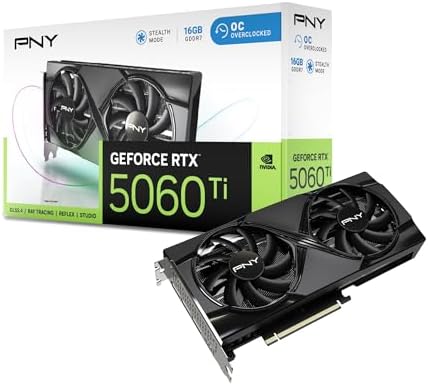 PNY NVIDIA GeForce RTX™ 5060 Ti OC Dual Fan, Graphics Card (16GB GDDR7, 128-bit, Boost Speed: 2692 MHz, SFF-Ready, PCIe® 5.0, HDMI®/DP 2.1, 2-Slot, NVIDIA Blackwell Architecture, DLSS 4)