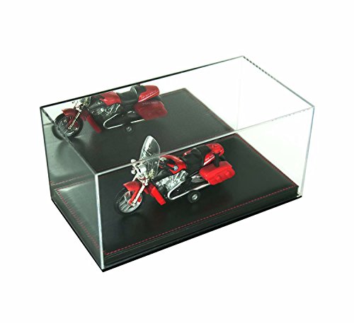 Combination of Life Collectibles Countertop Display Case(Not Fit for Boxing Gloves) with Mirrored Back Acrylic & Black Leather Base(Stitched in Red) 10-5/8 W by 5-5/8 D by 4-1/2 H inches