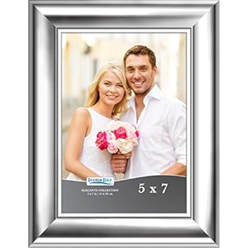 Icona Bay 5x7 Picture Frame (1 Pack, Silver), Silver Photo Frame 5 x 7, Wall Mount or Table Top, Set of 1 Elegante Collection