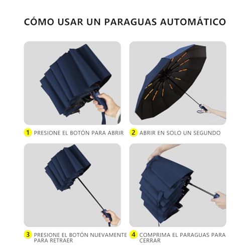 MXHIGO Paraguas Plegable Automático Reforzado, Paraguas de Bolsillo Resistente al Viento, Sombrilla Grande para Lluvia y Sol, Con 24 Varillas Reflectantes y Protección UV, Para Hombres y Mujeres