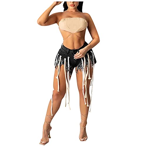 BEIBEIA Women's Frayed Denim Shorts Sexy Lace Up Mini Hot Pants