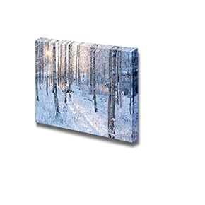 Canvas Prints Wall Art - Snow Covered Forest with Sunshine Peeking Through | Modern Wall Decor/Home Decoration Stretched Gallery Canvas Wrap Giclee Print. Ready to Hang - 12" x 18"