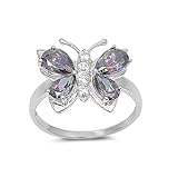 Mystic Simulated Topaz Cubic Zirconia Butterfly Hera Ring Sterling Silver (Color Options, Sizes 4-15)