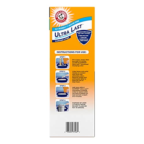 ARM & HAMMER ULTRA LAST CLUMPING CAT LITTER UNSCENTED MULTICAT 18 LBS. PET FRIENDLY WITH BAKING SODA ODOR CONTROL LITTER