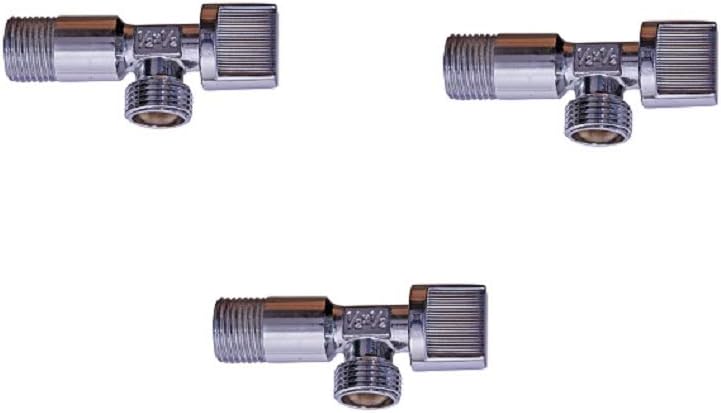 Nila T Shaped Chrome Polished 1/2-Inch Angle Valve (Silver) Pack of 3