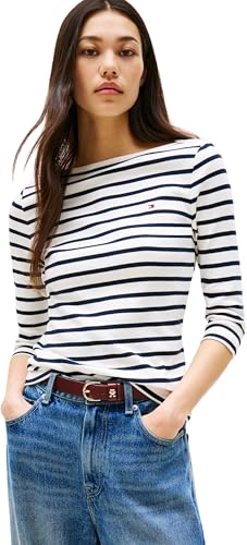 Camiseta de Manga Larga Mujer New Cody Slim Cuello Barco, Multicolor (Breton/ECU/Dark Night Navy), M