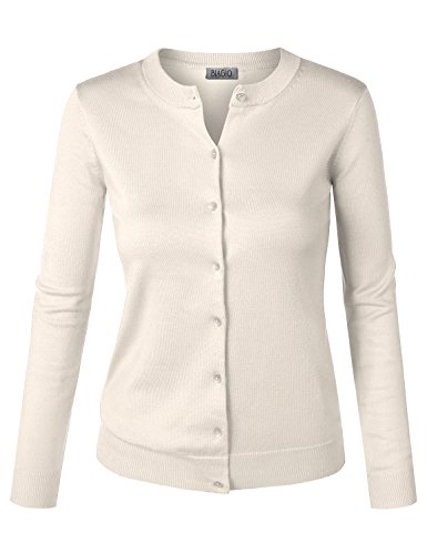 BIADANI Women Button Down Long Sleeve Soft Knit Cardigan Sweater Junior Fit Ivory Small