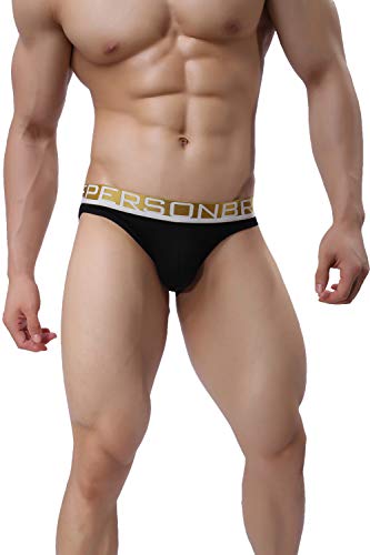BRAVE PERSON Men\'s Sexy Jockstraps Briefs Underwear Bikini Thongs Athletic Supporter Gag Gift (Black, XL)