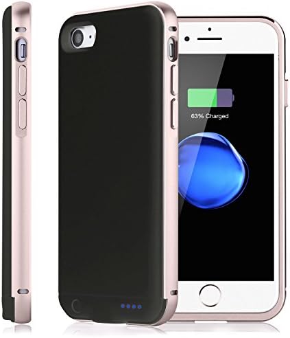 iPhone 7 Plus Battery Case,Kattiettery Ultra thin Metal Frame 4000mAh External Battery Charger Case For iphone 7 Plus Portable Power Bank Case Rechargeable Phone Cover Case (Black with Rose Gold)