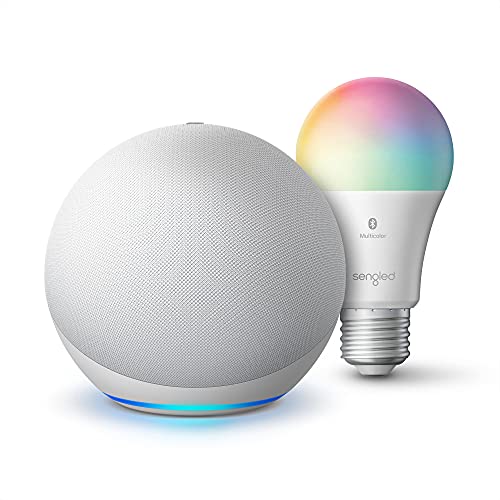 Echo (4th Gen) Glacier White with Sengled Bluetooth Color bulb
