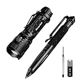 Morpilot EDC Tactical Pen EDC Pen Flashlight Set Glass Breaker Self Defense Weapon Survival Tool Gear with Black Ballpoint Ink Refill 5 Modes 400LM Flashlight for Police Military SWAT EDC