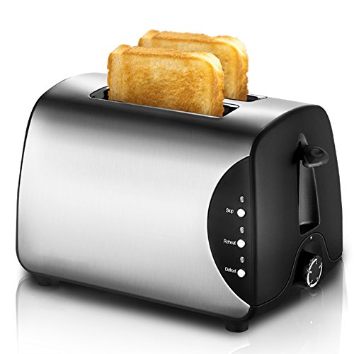 Click Here to See More Images 2-Slice Fully Automatic Toaster Stainless Steel With Dust Cover 3.5Cm Extra Wide Slots Removable Crumb Tray Auto Shut-Off High Lift Lever