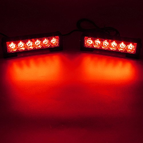 FOXCID 2 X 6 LED 9 Modes Traffic Advisor Emergency Warning Vehicle Strobe Lights for Interior Roof/Dash/Windshield/Grille/Deck Universal Waterproof (Red)