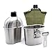 TargetEvo Stainless Steel Military Canteen 1QT Portable with 0.5QT Cup Green Cover Camping Hiking G.I.
