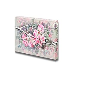 Canvas Prints Wall Art - Japanese Cherry Blossom Painting | Modern Wall Decor/Home Decoration Stretched Gallery Canvas Wrap Giclee Print. Ready to Hang - 12" x 18"