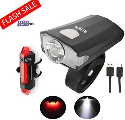 Outair Usb Bike Bicycle Light Set Rechargeable Head And Tail Cycling Lamp Front Back Safety Warning Lights pack of 2(1 front light & 1 taillight)