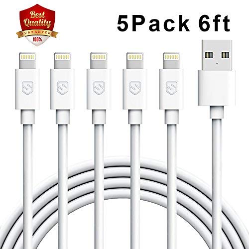 Lightning Cable, Sundix iPhone Charger 5Pack 6FT 8-Pin USB Charging Cable Cord Compatible with iPhone X 8 8 Plus, iPhone 7 7 Plus 6 6s 6 Plus 6s Plus, iPhone SE 5 5s 5c, iPad, iPod and More(White)