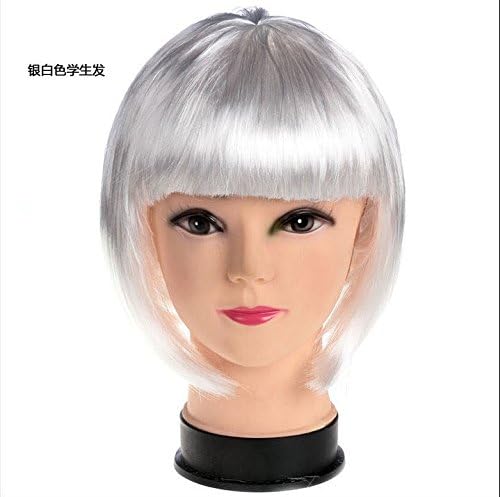 Fashion Christmas Halloween props Cosplay party show Students BOBO head wig (silver)