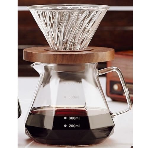 HOOPZOZA V60 Coffee Pot 600mL Pour Over Coffee Maker Set Glass Drip Filter with Tick Marks for Drip Coffee Maker Coffee Dripper (D-600-set)