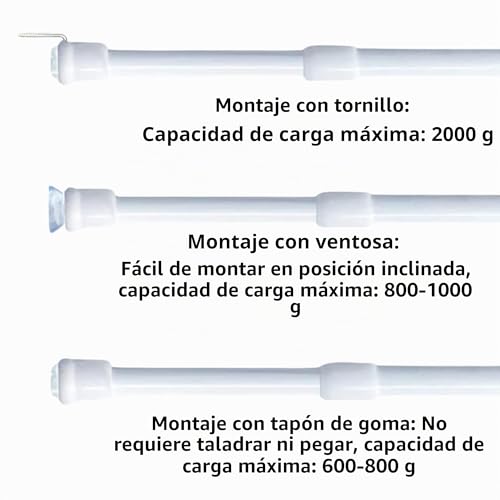 Tension Rods Curtain Tension Rods Extendable No Drilling for Shelves and Kitchen Windows 8mm Diameter 45-59cm