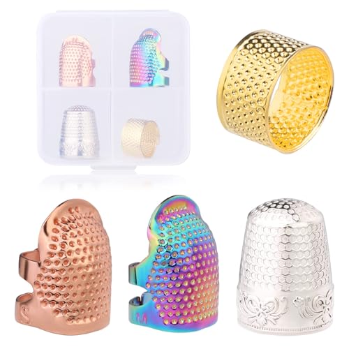 4 Pcs Sewing Thimble, Thimbles for Hand Sewing, Different Models Metal Thimble, Adjustable Finger Shield Ring, Fingertip Thimble, Sewing Quilting Craft Accessories DIY Sewing Tools