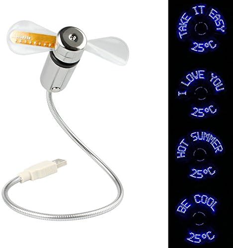 Wua Mini LED - USB Fan Flexible Gooseneck Mini Usb Powered Led Cooling, Flashing with Realtime Temperature Display Fan for PC, Laptop, Notebook, Desktops