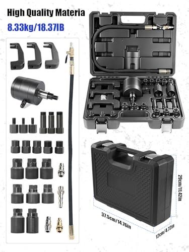 Ghekkli 27Pcs Pneumatic Injector Pullers, Injector Disassembly Tool with 19 Adapters, 3 Extraction Hooks and 1/4" 4 Connectors(US/UK/EU/JP)