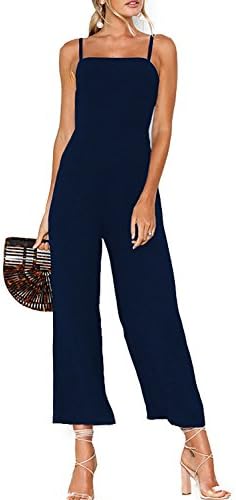 Minipeach Women's Solid Color Backless Sleeveless Wide Long Pants Jumpsuit Rompers