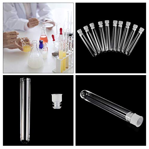 Forgun 10Pcs Plastic Test Tube with Cap,12x75mm U-Shaped Bottom Long Transparent Test Tube Lab Supplies