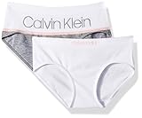 Calvin Klein Big Girls' Seamless 2 Pack Hipster, Ck Girls Stripe Logo Bottom White/Classic White, XL (14/16)