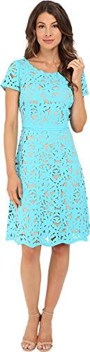 NUE by Shani Women's Laser Cutting Fit and Flare Dress Turquoise/Nude Dress