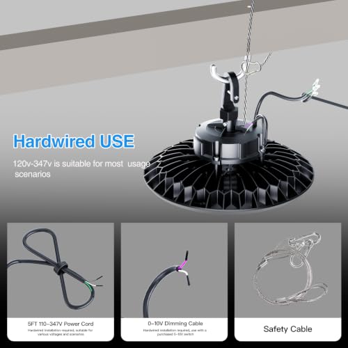 G GJIA 4Pack 200W UFO LED High Bay Light, Adjustable of 30,000LM High Bay LED Shop Lights, 150LM/W, 0-10V Dim, 120-347V, 5000K Daylight Waterproof for Warehouse Workshops - UL Listed