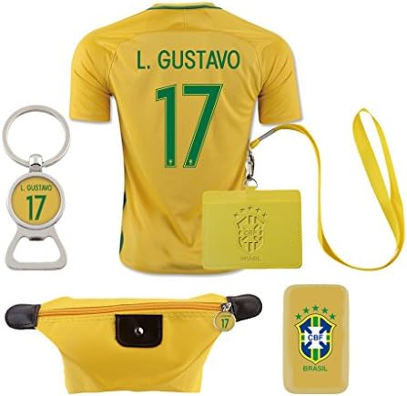 #17 L. Gustavo (6 in 1 Combo) Brazil Home Match Soccer Adult COPA 2016 Jersey