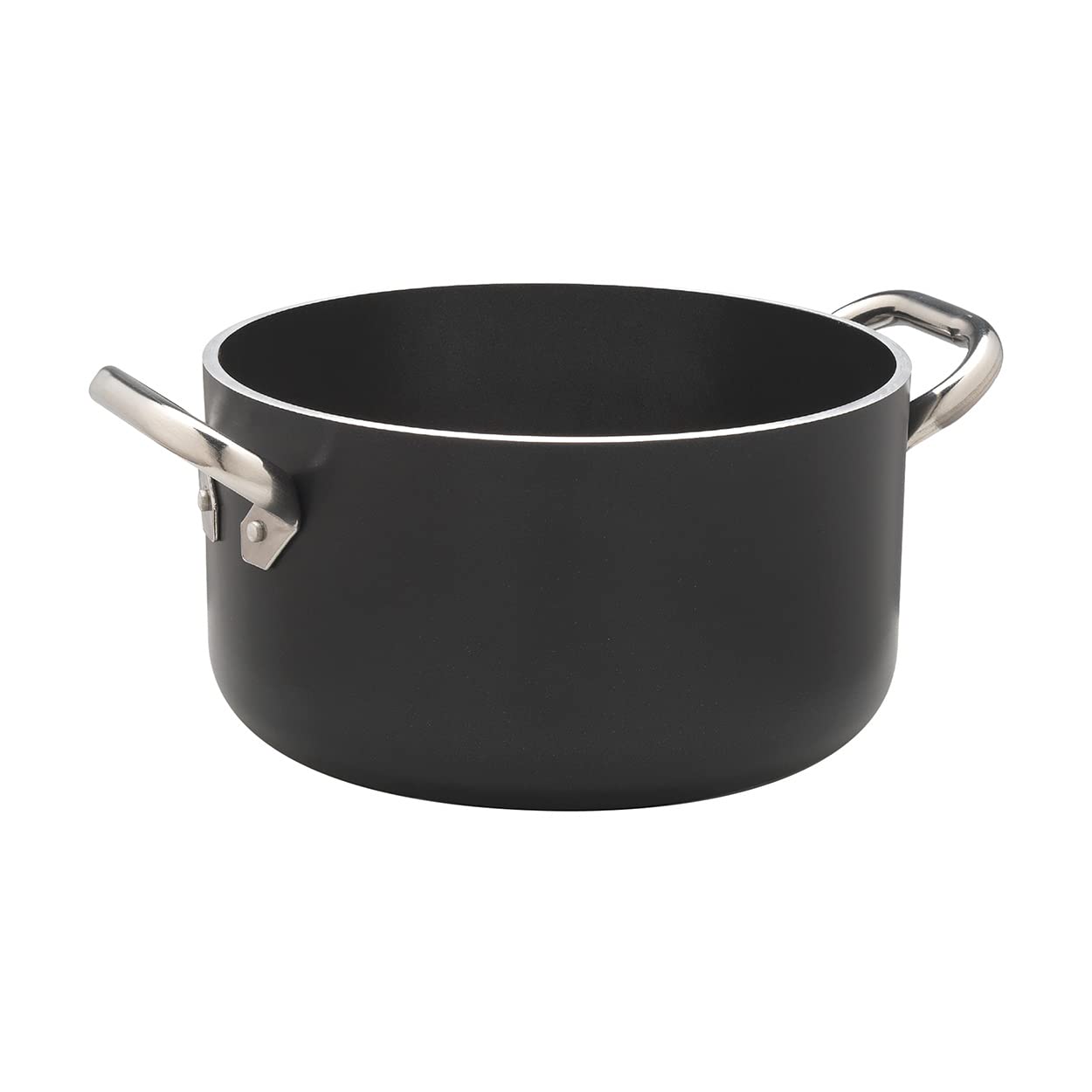 Pentole Agnelli ALSA2104SSPI24 Alblack High Aluminum Casserole, Thickness 5 mm, Induction bottom 10 mm, with 2 Stainless Steel Handles, 24 cm, Black