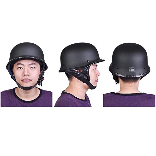 LeeMas Inc Motorcycle Chopper Helmet Half Face German Style DOT Approved Skull Cap Open Face Cruiser Chopper Biker Black Size L