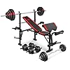 Hop-Sport Hantelbank mit Gewichten HS-1055, klappbare Trainingsbank mit Curlpult, Butterfly und Beincurler Inkl. 38 kg – 129,5 kg Hanteln Set