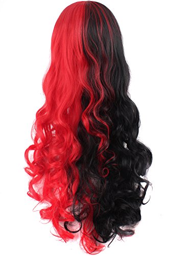 MapofBeauty Multi-color Lolita Long Curly Clip on Ponytails Cosplay Wig (Black/ Red)