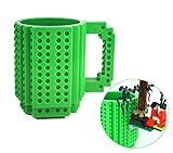 OSOPOLA Build-On Brick Mug Coffee Cup DIY Type Plastic Creative Building Blocks Coffee Tea Beverage Drinking Funny Gift(12oz Green Mug)