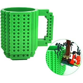 Build-On Brick Mug - Green Mug with Brick Toy Doll Set DIY Blocks Cup Building Toy Cup Unique Party Supply Drinkware Funny Gift 12oz