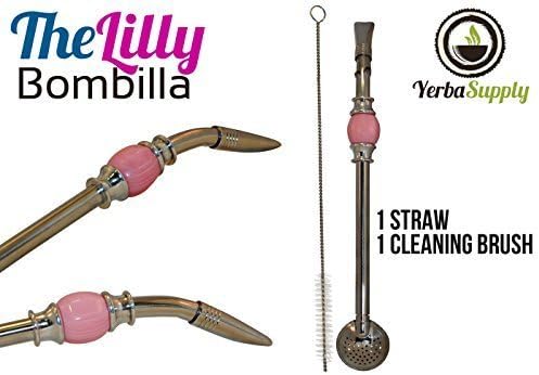 Easy Clean Yerba Mate Bombilla for Gourd Drinking Straw with Cleaning Brush and Removable Filter Head (Pink) by Yerba Supply