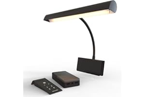 Cocoweb 14" Grand Piano Lamp, LED, Adjustable, Quality Lighting in Black with Brass Accents, Rechargeable Battery Pack - GPLEDV-14D-BP4