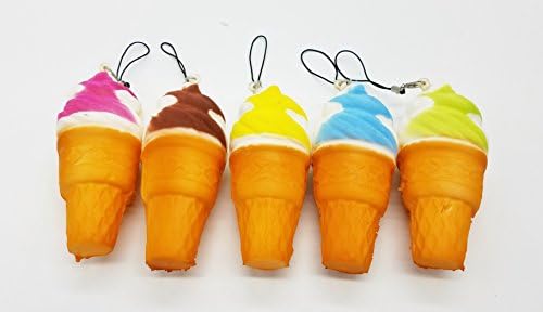 5 pc Slow Rise Squishy Ice Cream Swirls on Cone Charm Mascot Strap Set